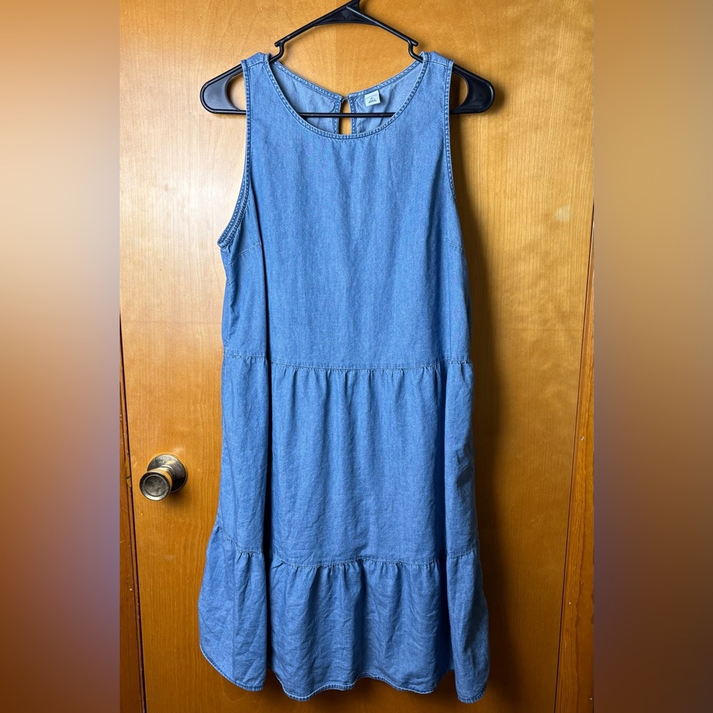 Old Navy Denim Midi Dress Sleeveless Tiered Blue L Tall Casual